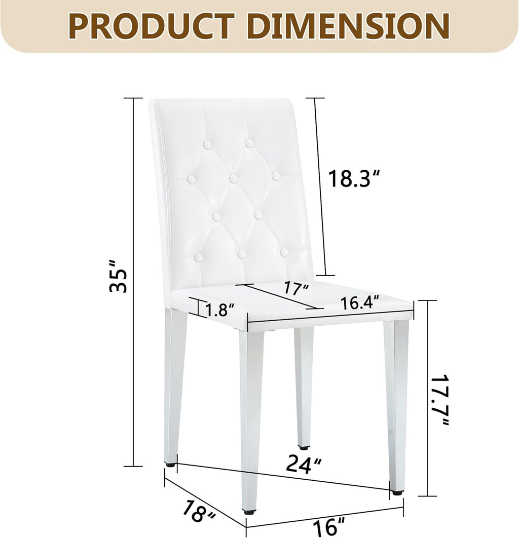 63" Dining Table Set for 6, White Faux Marble Dining Room Table and 6 PU Leather Chairs with Silver Metal Legs, Easy Assembly Kitchen Dining Set for Home, Apartment