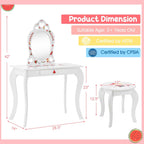 Costzon Kids Vanity, Girls Vanity Set with Mirror and Stool, Storage Drawer, Princess Toddler Makeup Vanity Desk Dressing Table, Wooden Kids Vanity Table and Chair Set (Fruit Pattern)