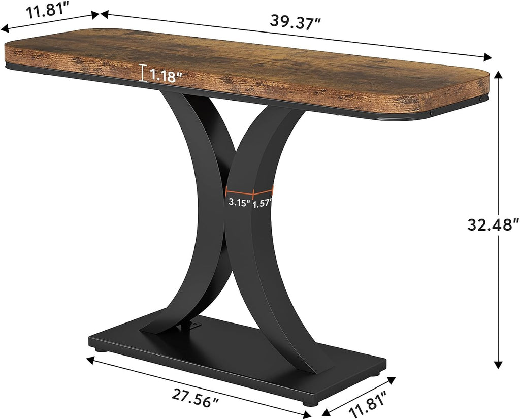 Tribesigns Industrial Console Table, 40 inch Narrow Entryway Foyer Table with Geometric Base, Rustic Hallway Accent Table for Living Room, Entrance