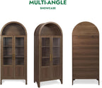 Arched Storage Cabinet with 2 Doors and 5-Tier Shelves for Living Room, 71" Tall Wooden Pantry Cabinet for Dining Room and Kitchen, Floor Bathroom Organizer, Brown
