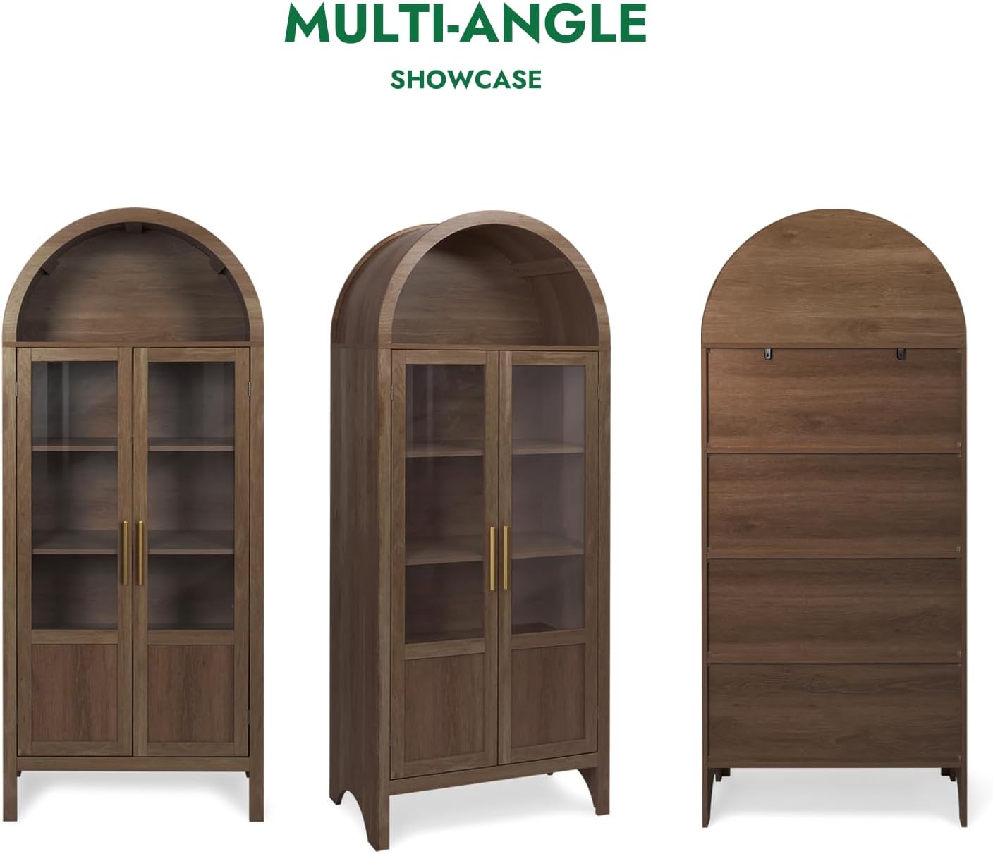 Arched Storage Cabinet with 2 Doors and 5-Tier Shelves for Living Room, 71" Tall Wooden Pantry Cabinet for Dining Room and Kitchen, Floor Bathroom Organizer, Brown