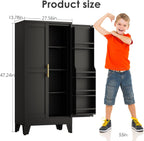 pozdeg 47.24" Kitchen Pantry Cabinet, Metal Food Pantry Storage Cupboard with 2 Doors and 3 Adjustable Shelves, Freestanding Buffet Sideboard for Kitchen, Dining Room, Living Room and Bathroom