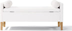 Merax Boucle Upholstered Storage Bench 50.8" End of Bed Bench with 2 Round Pillows & Solid Wood Legs, Ample Hidden Storage Space, Ottoman for Entryway Bedroom, Ivory