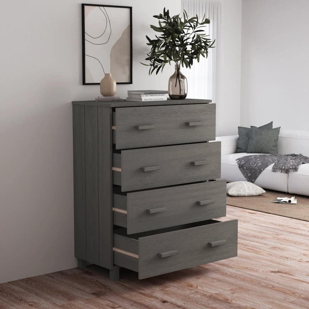 Modern Light Gray Sideboard with 4 Drawers Solid Pine Wood MDF Storage Cabinet for Living Room Dining Area Hallway Buffet Console
