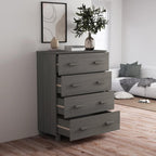 Modern Light Gray Sideboard with 4 Drawers Solid Pine Wood MDF Storage Cabinet for Living Room Dining Area Hallway Buffet Console
