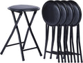Homy Casa 18-Inch Backless Folding Stools with Soft Seat, Portable Waterproof Faux Leather Stools Foldable Chairs with Sturdy Frame for Indoor and Outdoor Use (Black, Set of 4)
