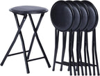 Homy Casa 18-Inch Backless Folding Stools with Soft Seat, Portable Waterproof Faux Leather Stools Foldable Chairs with Sturdy Frame for Indoor and Outdoor Use (Black, Set of 4)