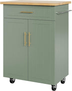 Shintenchi Kitchen Island cart with Storage, Portable Bar Cabinet on Wheels, Rolling Microwave Cart Side Table with Workstation for Kitchen, Dinning Room, Green