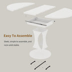 iPormis 43"-59" Extendable Dining Table, Round Kitchen Table with Modern Arcs Pedestal, Oval Dinner Table with Removable Leaves,Hidden Storage, for Kitchen, Dining Room, Living Room, Office, White