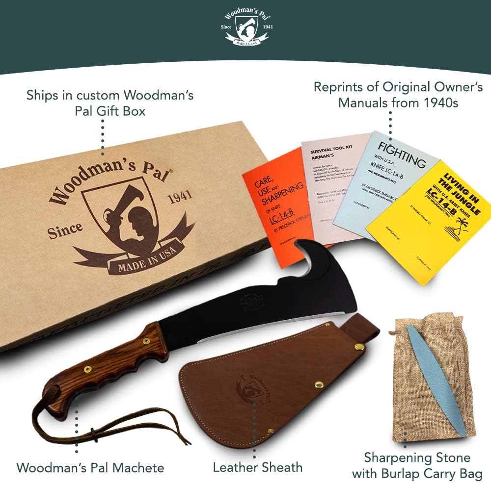 Woodmans Pal - Multi-Use Axe Machete with Sheath - Survival Machete Ideal for Camping, Fishing, Hunting, Bushcraft - Perfect Brush Axe for Surveying… (Wood Handle)