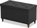 GLAXYFUR 30 Inches Ottoman with Storage, Folding Bench with Legs, Black | Faux Leather Foot Rest, Storage Chest for Living Room, Bedroom and Hallway, Upgrade Large Capacity