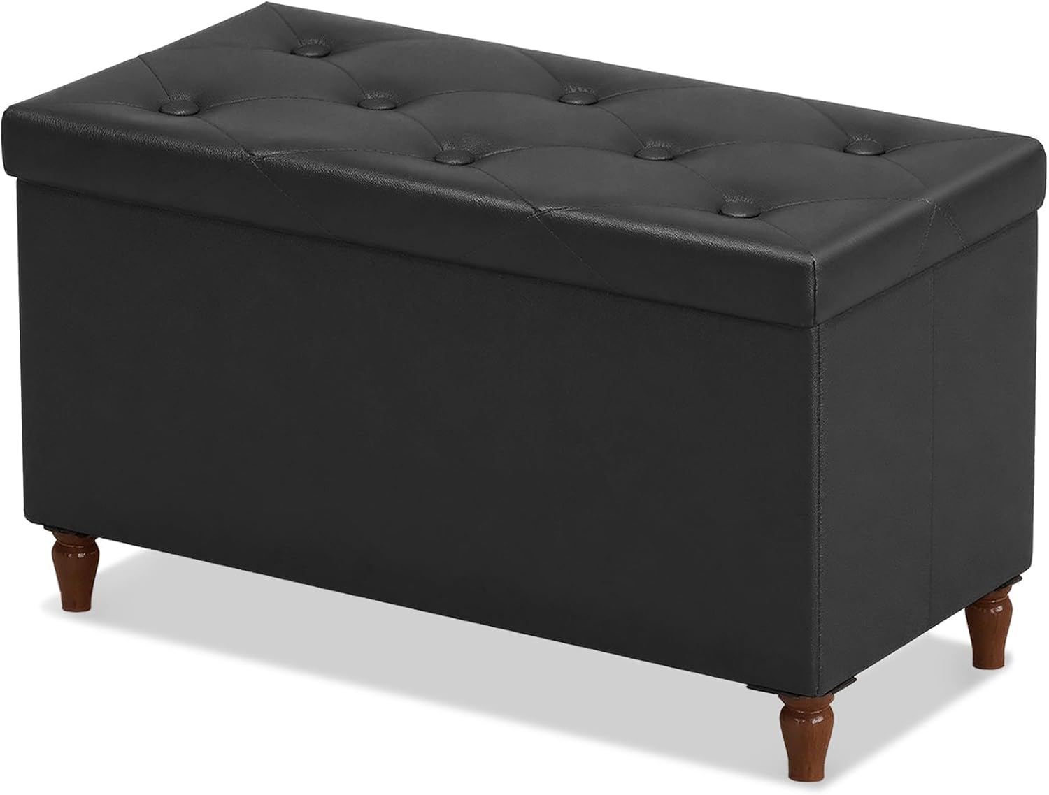 GLAXYFUR 30 Inches Ottoman with Storage, Folding Bench with Legs, Black | Faux Leather Foot Rest, Storage Chest for Living Room, Bedroom and Hallway, Upgrade Large Capacity