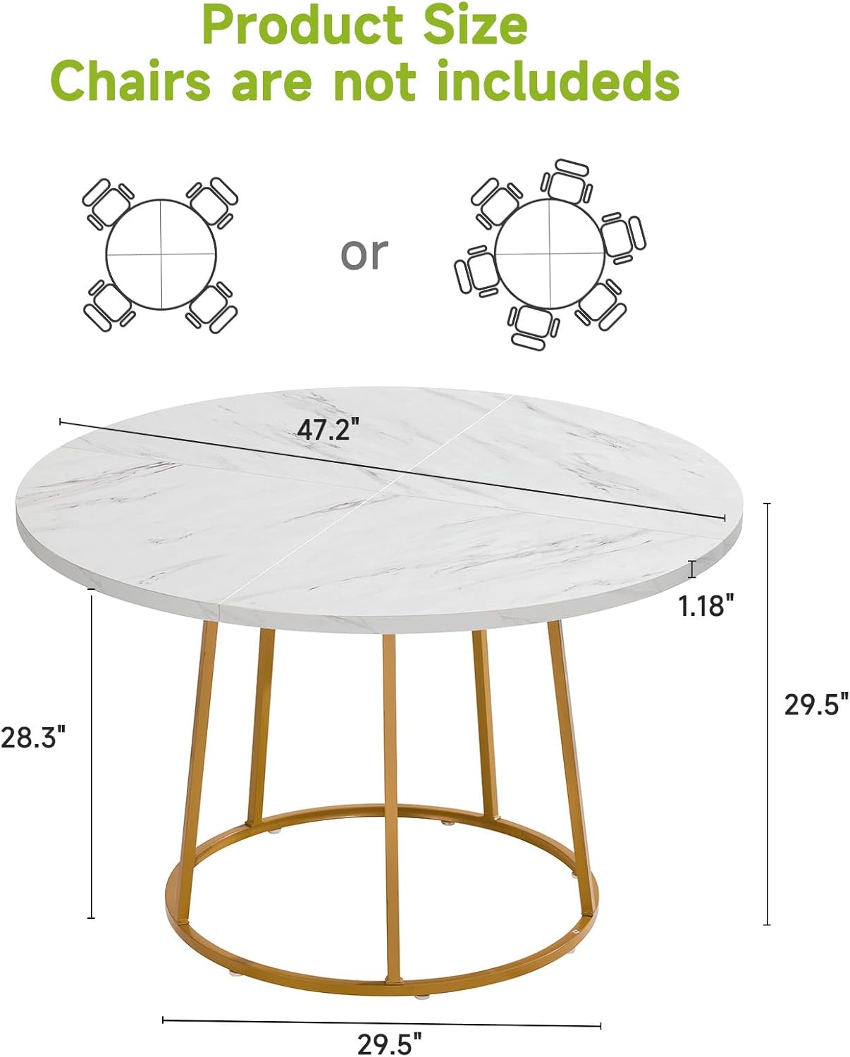 ONBRILL Round Dining Room Table, 47.24 Inch Kitchen Table for 4