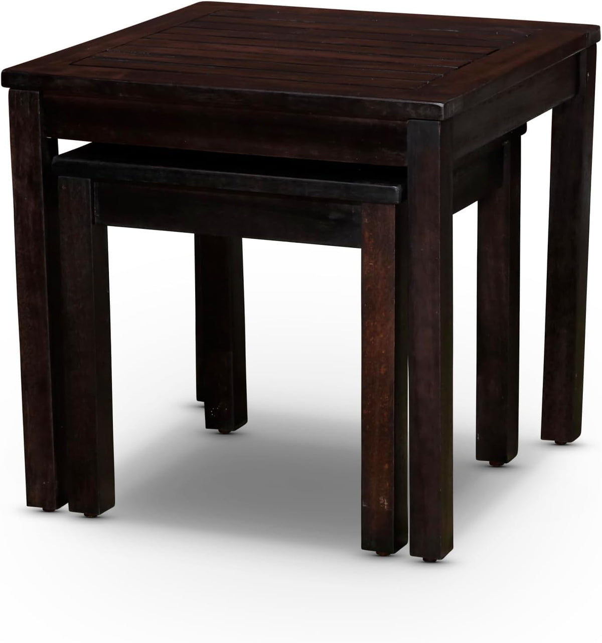 2-Piece Eucalyptus Nesting Table Set with Espresso | Nesting tables for storage and entertaining