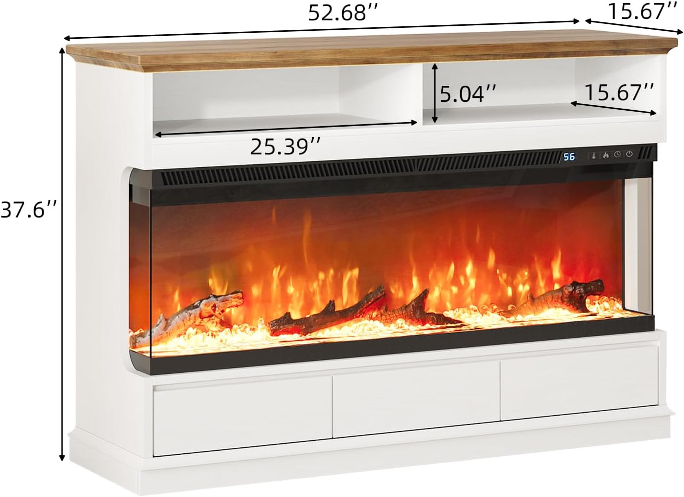 4 EVER WINNER Fireplace TV Stand with 50" Electric Fireplace, Fireplace Entertainment Center with 3-Side Glass Insert, 3 Drawers, TV Stands for Living Room, White