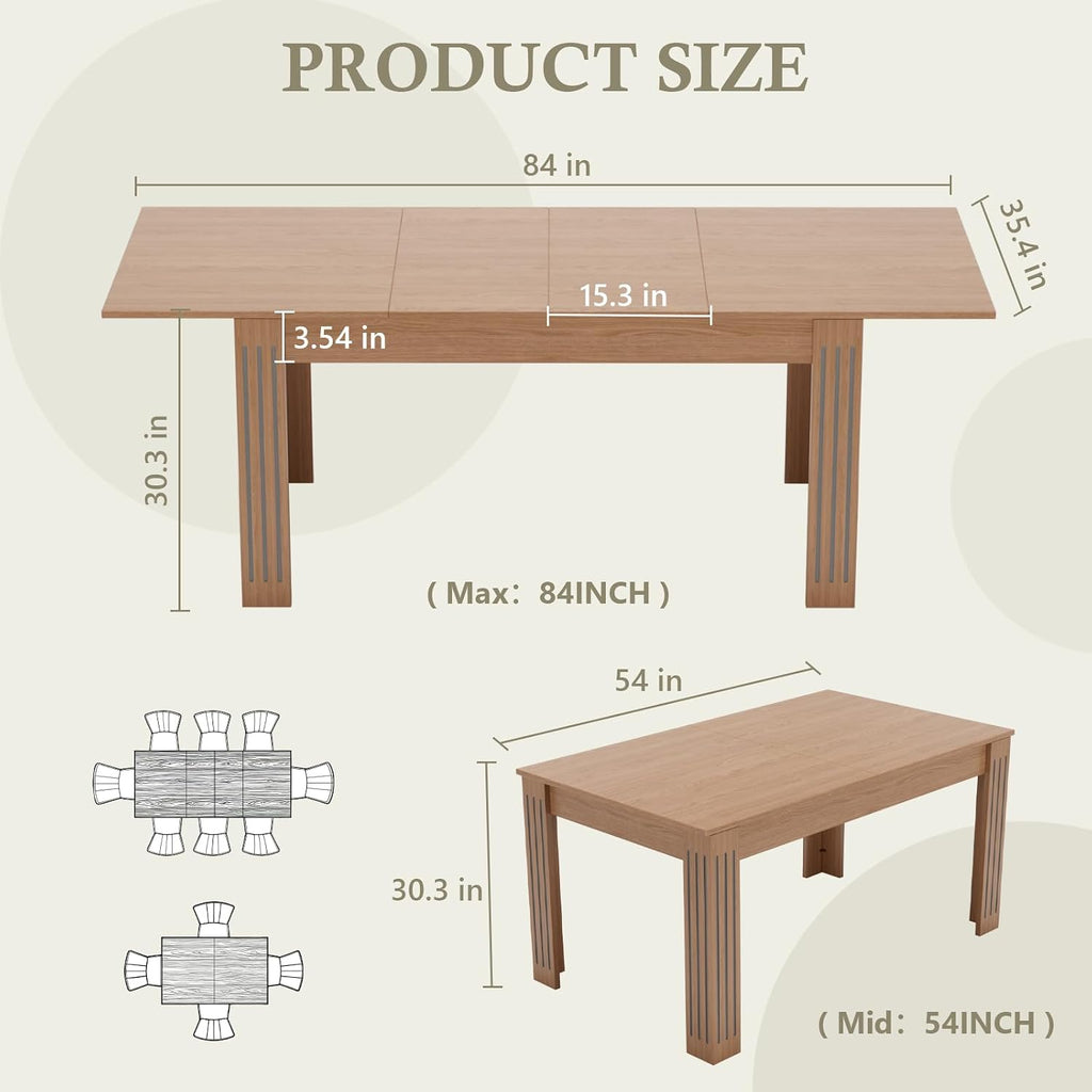 Sannwsg Extendable Table 54"-85", Extendable Dining Table for 4-8, Rectangular Kitchen Dining Table Space Saving, Farmhouse Dining Tables with 95" Runner