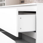 Homsee 92.5" H Lighted Kitchen Pantry Cabinet with 6 Drawers & Charging Station, Kitchen Cupboard w/3-Color LED Lights & Stone-Patterned Back, Storage Cabinet w/Countertop, 63" W Cream White