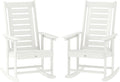 Outsunny Outdoor Rocking Chairs Set of 2 HDPE Patio 28" High Back White | Wide Armrests, All-Weather Slatted Porch Rockers, Garden, Balcony, Fire Pit