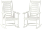 Outsunny Outdoor Rocking Chairs Set of 2 HDPE Patio 28" High Back White | Wide Armrests, All-Weather Slatted Porch Rockers, Garden, Balcony, Fire Pit