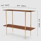 LumFurn Glass Console Table for Living Room, Foyer & Entrance, 2-Tiers Mid-Century Modern Sofa Table with Amber Glass Top, Walnut Finish Wood Shelf and Gold Finish Frame