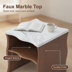 Mid-Century Modern Side Table,17.72" Whisper of Waves Design End Table with White Marble-Pattern Tabletop Open Storage Shelf and Solid Wood Veneered Base Bedroom Nightstand End Table for Living Room