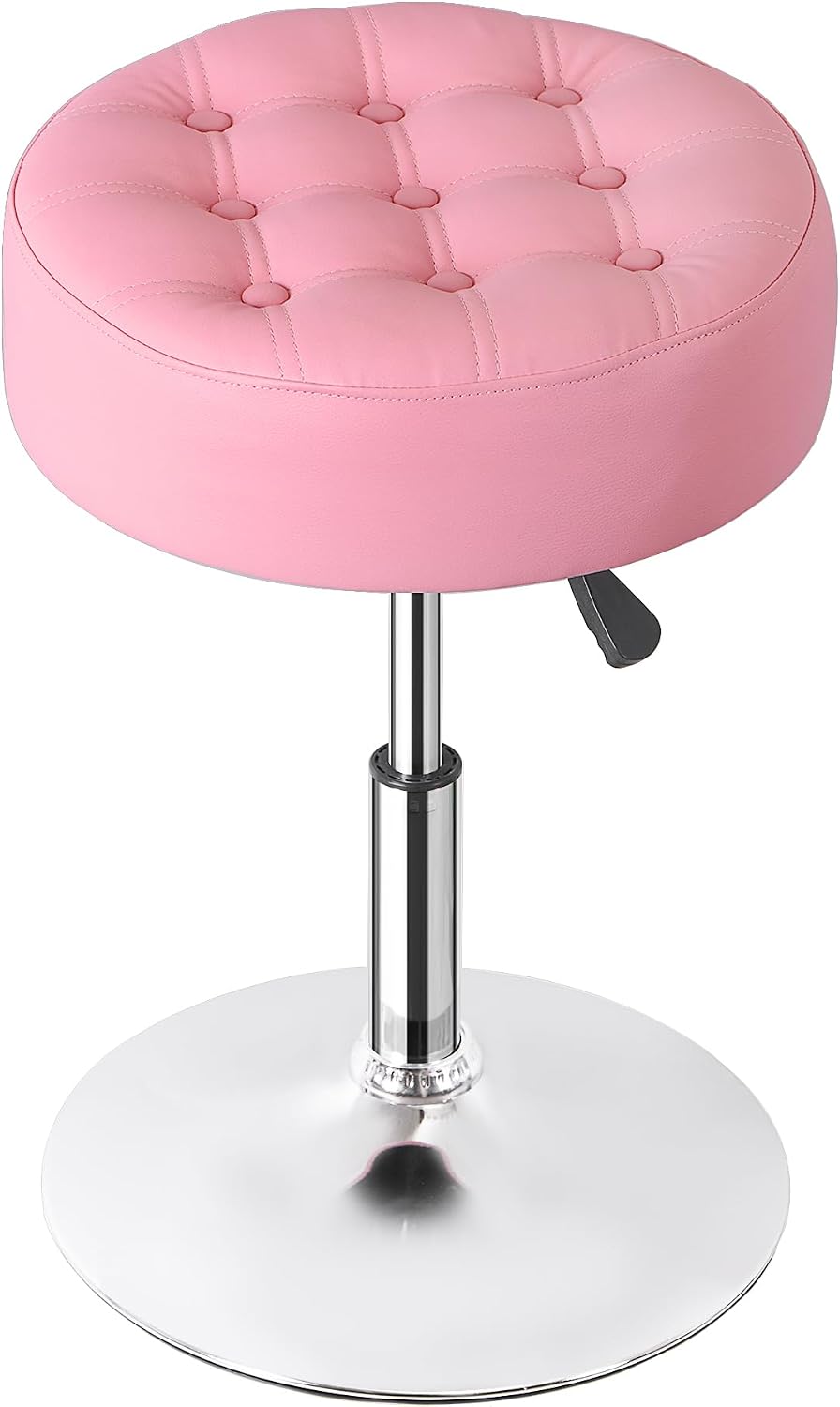 Nova Microdermabrasion Vanity Chair Stool Modern Tufted Round Ottoman Stool Swivel Makeup Chair for Bathroom Bedroom Living Room (Pink)
