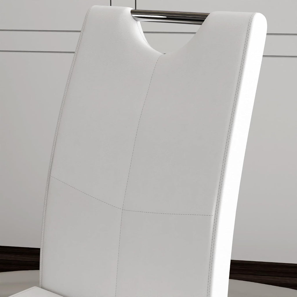 Off-White Dining Chairs Set of 4, Modern High Back with Faux Leather Padded Kitchen Chair for Dining Room, Kitchen (4, White with Silver Hoop Leg)