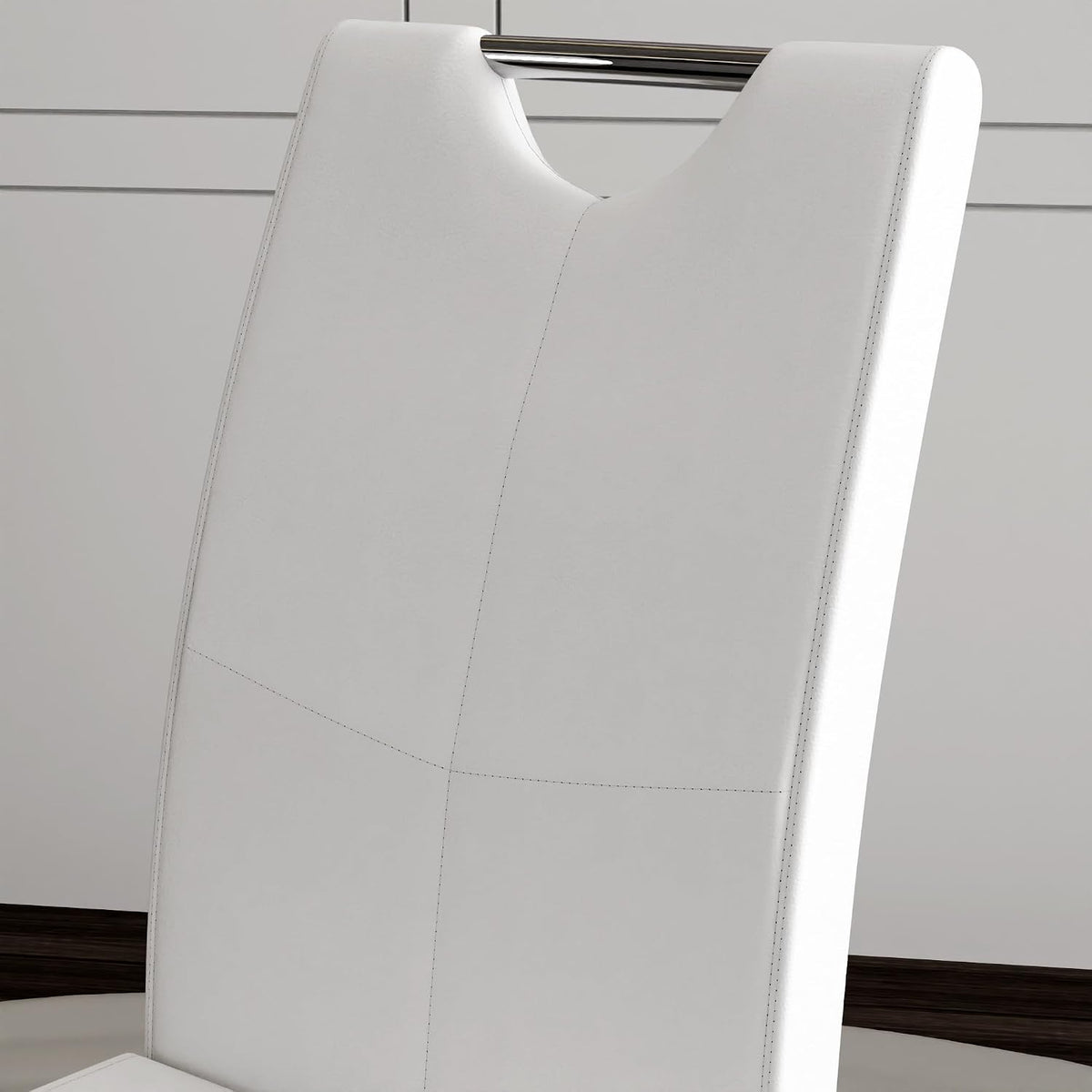 Off-White Dining Chairs Set of 4, Modern High Back with Faux Leather Padded Kitchen Chair for Dining Room, Kitchen (4, White with Silver Hoop Leg)