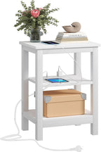VECELO Modern Nightstands with Charging Station,Side End Table Night Stand with Storage Shelf for Small Spaces, Bedroom,Living Room