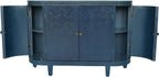 LKTART 47'' Buffet Sideboard Cabinet with Storage,Modern Curved Accent Accent Storage Cabinet Solid Wood Veneer for Living Room Kitchen Hallway(Blue)