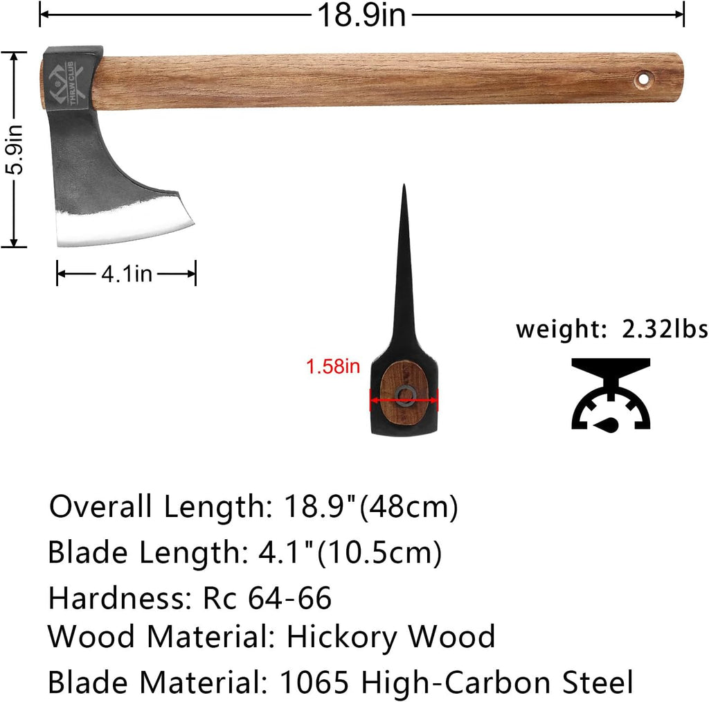 Throwing Axe Set, 2 Pack 18.9" Throwing Axes and Tomahawks with 1065 High Carbon Steel & Hickory Wooden Handle, Perfect for Axe Throwiing Game, Competition and Recreation, Gift for Men