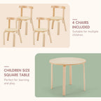 Kids Table and 4 Chairs Set - Round Table and Chair Set for Children, EN71 Certified, Birch Veneer - Wooden Dining Play Set for Children, Durable Wooden Play Table and Chairs, Solid Wood