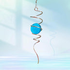 Gazing Ball Spiral Tail with 11inch Tail and 2inch Blue Glass Orb, Wind Spinner Stabilizer with Swivel Hook. Sun Catcher Rainbow Maker Hanging Decor for Garden Home Indoor Outdoor 13" H