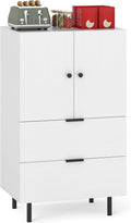 LOKO Buffet Cabinet with 2 Drawers, 2-Door Serving Cupboard with Raised Metal Legs, Modern Floor Coffee Bar Station, Buffet Table Display Cabinet for Living Room, Dining Room, Kitchen, White