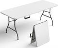 Folding Table 1 Pack, 6FT Folding Table Portable with Built-in Handle, Heavy Duty Plastic Table with Steel Legs Supports to 300lbs, Suitable for Party, Camping, Events Indoor&Outdoor Use, White