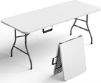 Folding Table 1 Pack, 6FT Folding Table Portable with Built-in Handle, Heavy Duty Plastic Table with Steel Legs Supports to 300lbs, Suitable for Party, Camping, Events Indoor&Outdoor Use, White