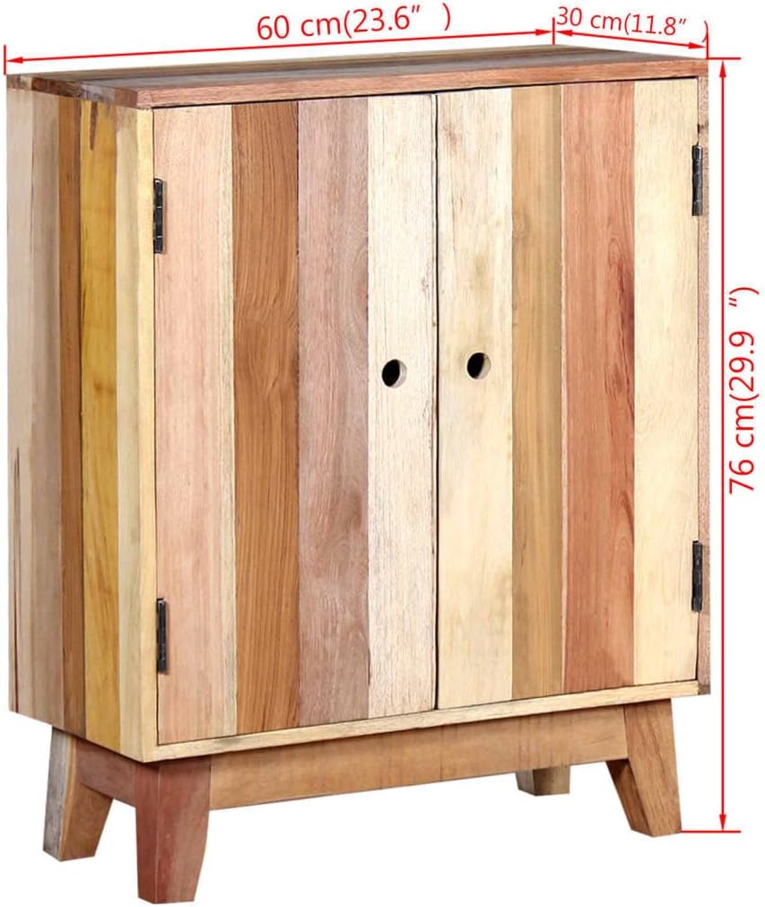 Solid Reclaimed Wood Sideboard, 2-Door Retro Buffet Cabinet, Rustic Accent Storage Credenza for Living Room and Dining Room, 11.8 x 23.6 x 29.9 Inches, Beige