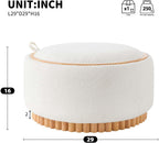 29" Boucle Upholstered Round Storage Ottoman with Solid Wood Legs, Modern Coffee Table Ottoman with Reversible Lid, Large Round Ottoman with Storage for Living Room (Beige, Boucle)