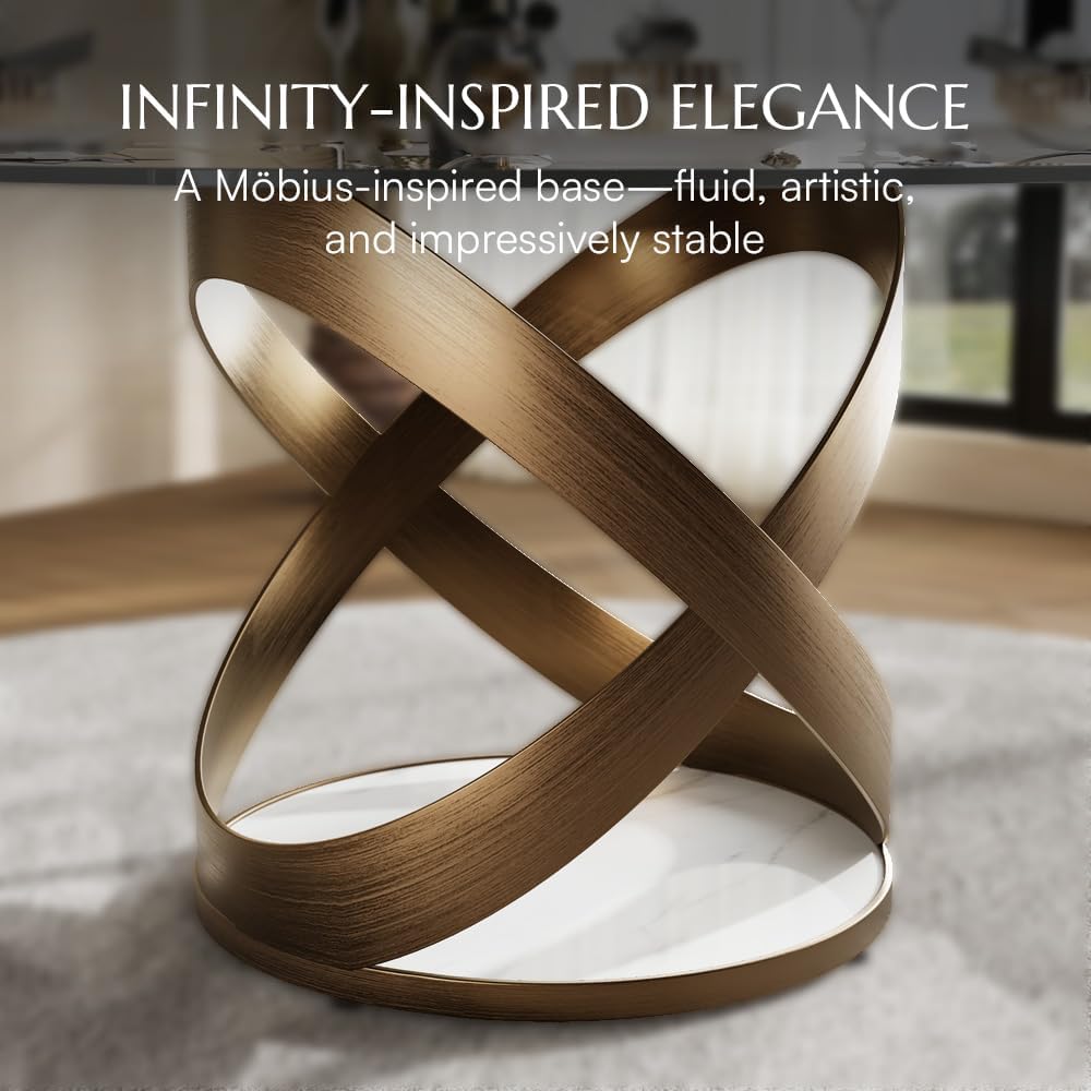 POVISON 51" Modern Round Dining Table, Glass Round Kitchen Table for 4, Tempered Glass Dining Room Table top with Bronze X Carbon Steel Base (Dining Table Only)