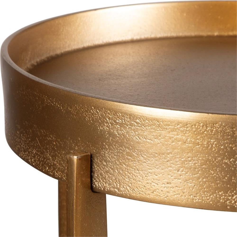 BOWERY HILL Accent Table, 24.3" H x 12.2" W x 12.2" D, Cast Aluminum, Antique Brass Finish, Round Tray Top, Elegant and Durable Design, Practical Living Room or Entryway Furniture