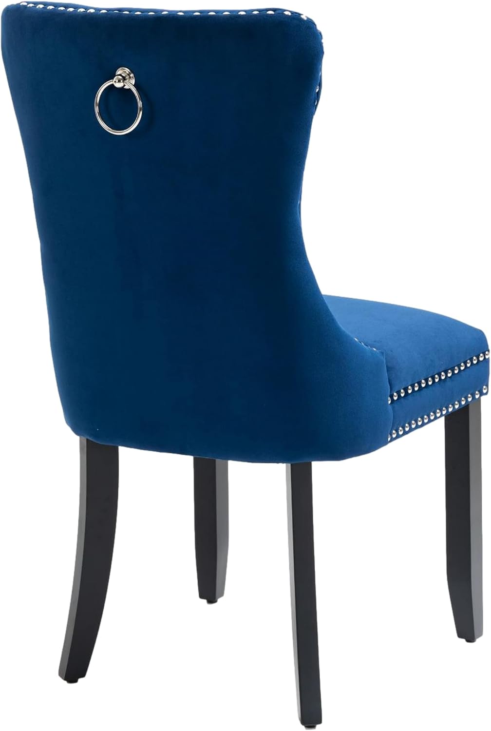 Set of 2 Upholstered Velvet Dining Room Chairs with Nailed Trim and Pulling Ring (Blue)