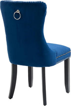 Set of 2 Upholstered Velvet Dining Room Chairs with Nailed Trim and Pulling Ring (Blue)