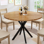 DKLGG Walnut Round Dining Table, Mid-Century Modern Round Dining Table for 4-6 Person, 39" Coffee Table with Metal Black Legs for Cafe/Bar Kitchen Dining Office, Save Space (Only Table)