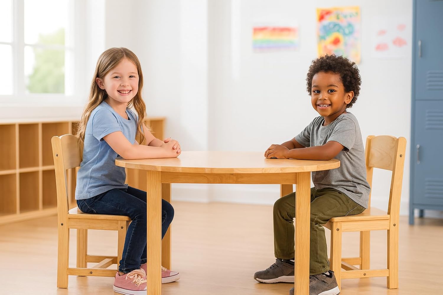 Constructive Playthings Deluxe Solid Hardwood Round Table and Chairs | For Classroom/Playroom/Daycare, Ideal for Kindergarten Through 3rd Grade, 36 x 21 Inch Round