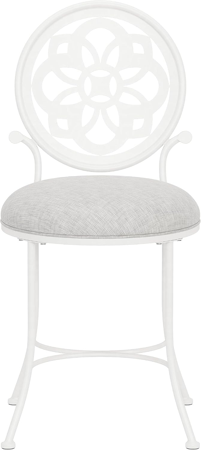 Hillsdale Marsala Metal Vanity Stool with a Circular Geometric Back Design, Off White