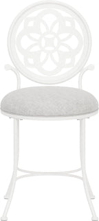 Hillsdale Marsala Metal Vanity Stool with a Circular Geometric Back Design, Off White