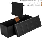 YOUDENOVA 43" Ottoman with Storage, Folding Faux Leather Bench, Black | Foldable ottoman with hidden storage, padded faux leather seat and sturdy MDF frame for everyday use.