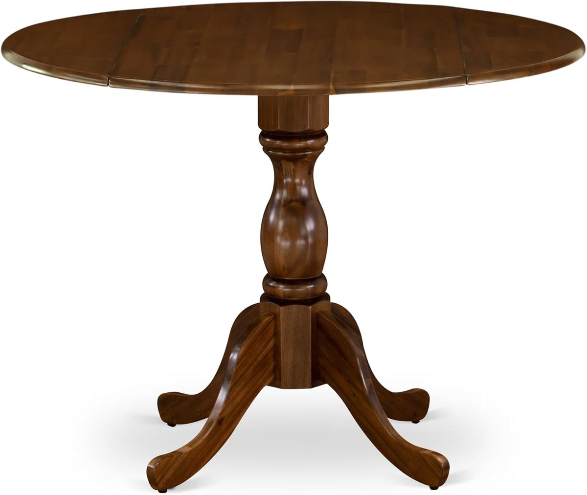 East West Furniture DMT-AWA-TP Dublin Kitchen Dining Table - a Round Wooden Table Top with Dropleaf & Pedestal Base, 42x42 Inch, Walnut