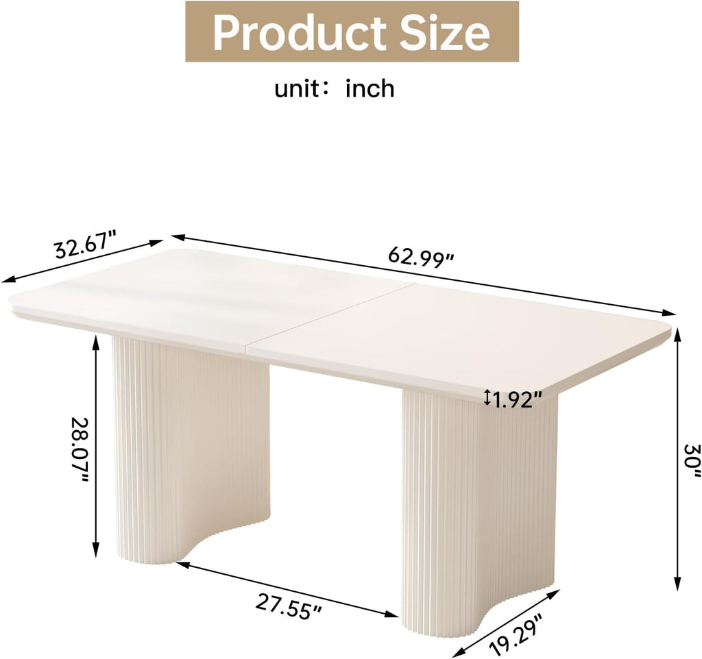 White Dining Table, Modern Rectangular Dining Room Tables for Kitchen, Bar, Living Room, Easy Assembly, Kitchen Table Only