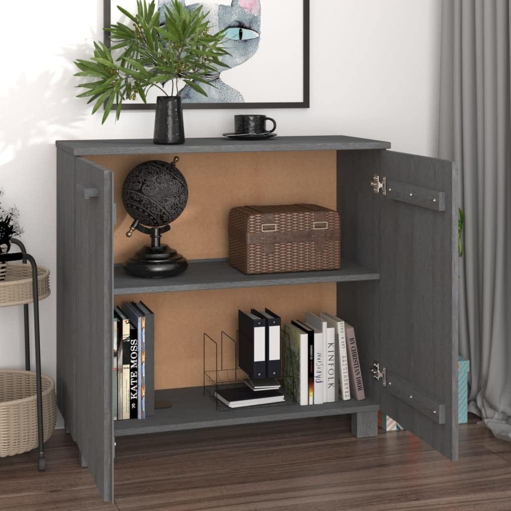 Dark Grey Solid Pine Wood Sideboard with MDF Large Storage, Rustic Style Furniture for Living Room Dining Area, 2 Doors and Built-in Shelves Organizer